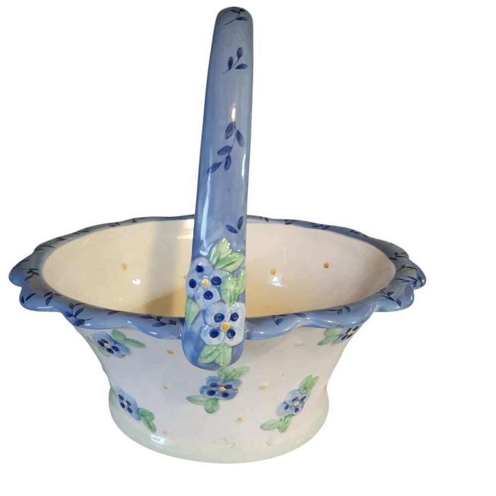 Pfaltzgraff Easter Spring Floweral Basket Ceramic Planter